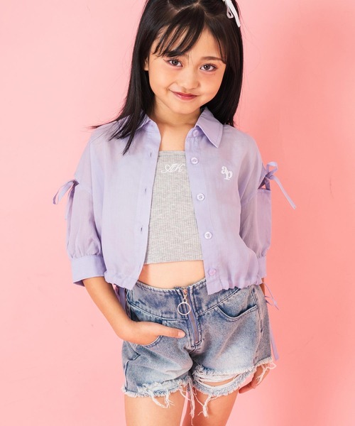 ANAP kids（アナップキッズ）の「肩リボン シアー デザイン シャツ ブラウス 【ジュニアお揃い】（シャツ/ブラウス・キッズ・スミクロ/ラベンダー/ホワイト/ブラック×ホワイト/ベージュ・120cm/110cm/130cm）」の11枚目の写真