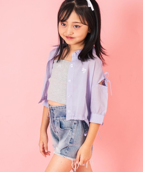 ANAP kids（アナップキッズ）の「肩リボン シアー デザイン シャツ ブラウス 【ジュニアお揃い】（シャツ/ブラウス・キッズ・スミクロ/ラベンダー/ホワイト/ブラック×ホワイト/ベージュ・120cm/110cm/130cm）」の12枚目の写真