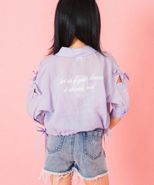 ANAP kids（アナップキッズ）の「肩リボン シアー デザイン シャツ ブラウス 【ジュニアお揃い】（シャツ/ブラウス・キッズ・スミクロ/ラベンダー/ホワイト/ブラック×ホワイト/ベージュ・120cm/110cm/130cm）」の13枚目の写真