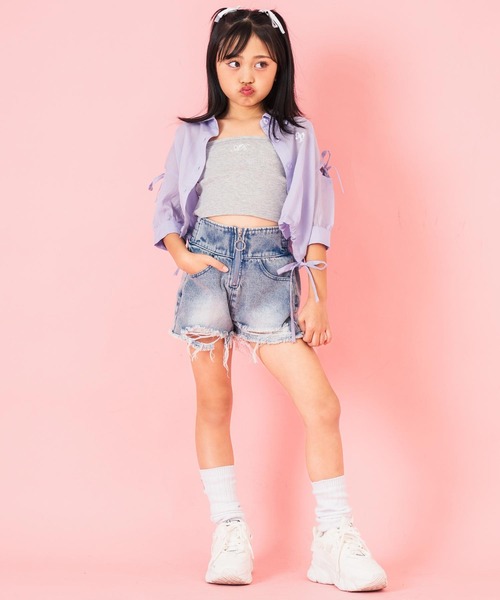 ANAP kids（アナップキッズ）の「肩リボン シアー デザイン シャツ ブラウス 【ジュニアお揃い】（シャツ/ブラウス・キッズ・スミクロ/ラベンダー/ホワイト/ブラック×ホワイト/ベージュ・120cm/110cm/130cm）」の14枚目の写真