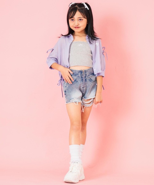 ANAP kids（アナップキッズ）の「肩リボン シアー デザイン シャツ ブラウス 【ジュニアお揃い】（シャツ/ブラウス・キッズ・スミクロ/ラベンダー/ホワイト/ブラック×ホワイト/ベージュ・120cm/110cm/130cm）」の15枚目の写真