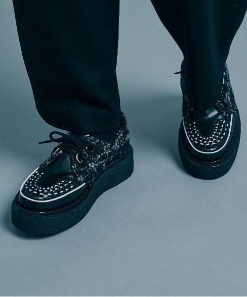meagratia(メアグラーティア)の「Mix tweed GEORGE COX rubber sole(ローファー・メンズ・ブラック/ホワイト・8/9/6)」の1枚目の写真