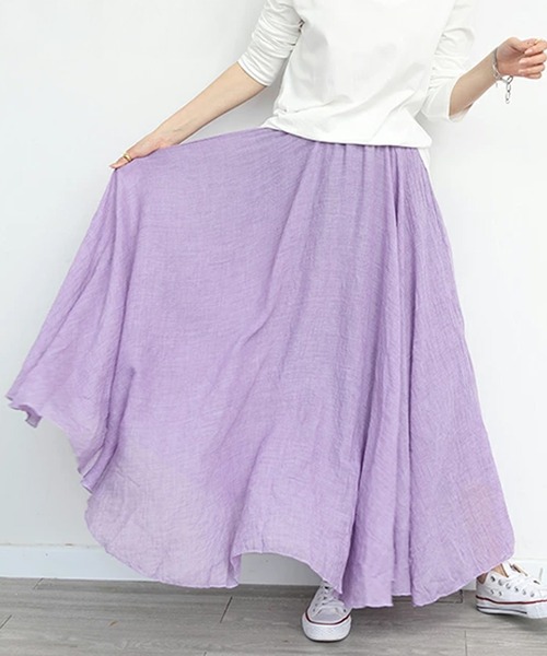70s US vintage グアテマラ刺繍　リネンスカート　紫 Q324 セール】ドラマチックフレア リネンスカート（スカート）｜by LEGNA