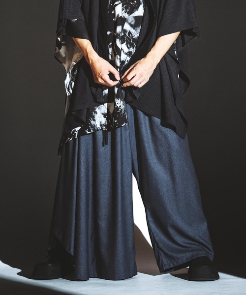 y's、アシンメトリーワイドパンツ アシンメトリードレープワイドパンツ（スラックス）｜NO ID