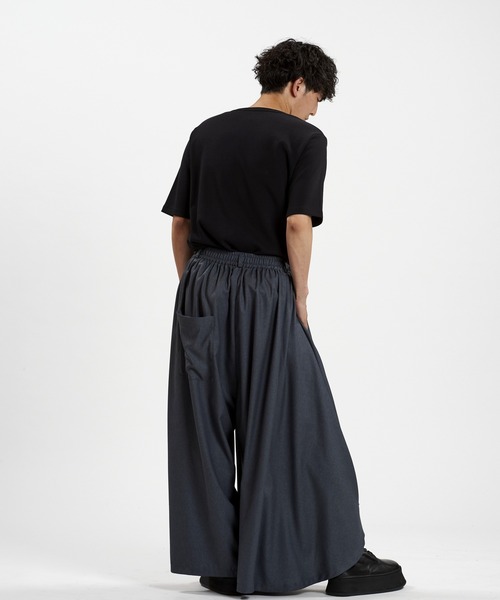 アシンメトリー シャーリング ワイドパンツ ボトムス レディース