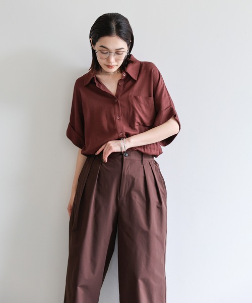 select MOCA Et(セレクトモカエト)の「【Et】Water-repellent 2Tuck Wide Pants(スラックス・レディース・ブラック/ブラウン・LARGE/MEDIUM)」の6枚目の写真