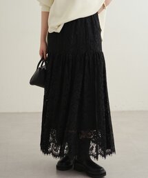 【LoungeDress / ラウンジドレス】黒白ストライプ ロングスカート LOUNGEDRESS（ラウンジドレス）の「コットンシアーギャザー