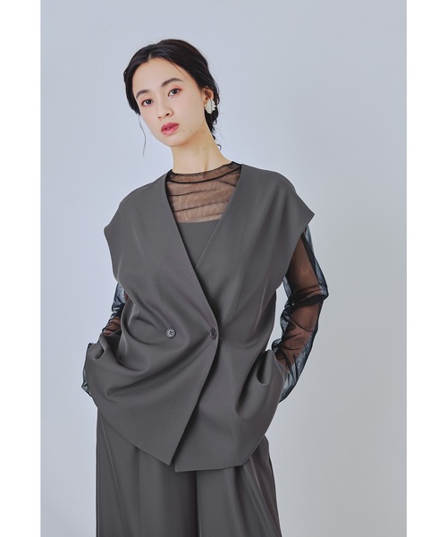 niana(ニアナ)の「マニッシュベストセットアップ 3点セット ベスト パンツドレス オールインワン シアー トップス ストライプ 結婚式 成人式 二次会 同窓会 セレモニー パーティードレス オケージョンドレス お呼ばれ(パンツドレス・レディース・ブラウン/グレー/ブラック/イエロー・S/M/L)」の6枚目の写真