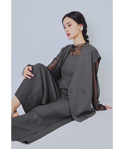 niana(ニアナ)の「マニッシュベストセットアップ 3点セット ベスト パンツドレス オールインワン シアー トップス ストライプ 結婚式 成人式 二次会 同窓会 セレモニー パーティードレス オケージョンドレス お呼ばれ(パンツドレス・レディース・ブラウン/グレー/ブラック/イエロー・S/M/L)」の10枚目の写真