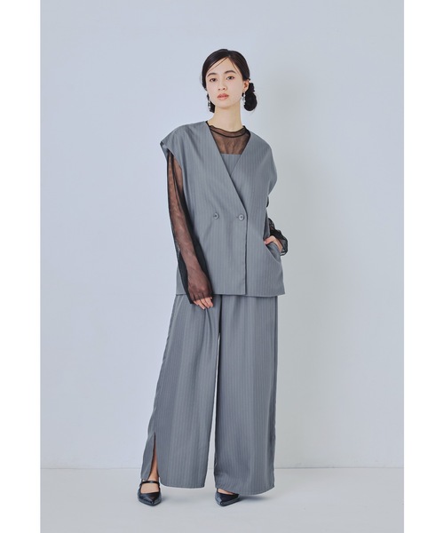 niana(ニアナ)の「マニッシュベストセットアップ 3点セット ベスト パンツドレス オールインワン シアー トップス ストライプ 結婚式 成人式 二次会 同窓会 セレモニー パーティードレス オケージョンドレス お呼ばれ(パンツドレス・レディース・ブラウン/グレー/ブラック/イエロー・S/M/L)」の14枚目の写真