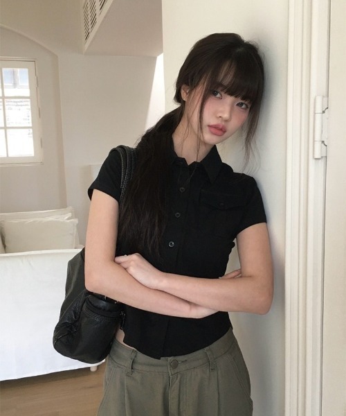 セール】ポケットスリム半袖カラーTシャツ（シャツ/ブラウス