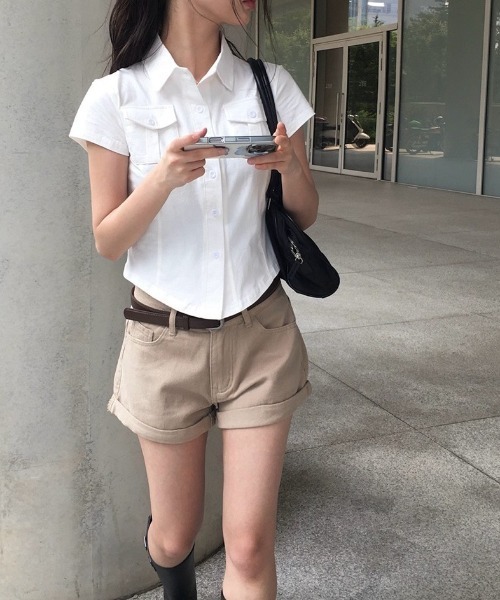 anyonemore（エニワンモア）の「ポケットスリム半袖カラーTシャツ（シャツ/ブラウス・レディース・ホワイト/グレー/ブラック・FREE）」の22枚目の写真