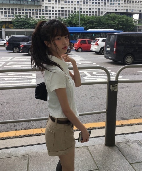 anyonemore（エニワンモア）の「ポケットスリム半袖カラーTシャツ（シャツ/ブラウス・レディース・ホワイト/グレー/ブラック・FREE）」の12枚目の写真