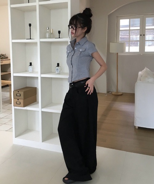 anyonemore（エニワンモア）の「ポケットスリム半袖カラーTシャツ（シャツ/ブラウス・レディース・ホワイト/グレー/ブラック・FREE）」の9枚目の写真