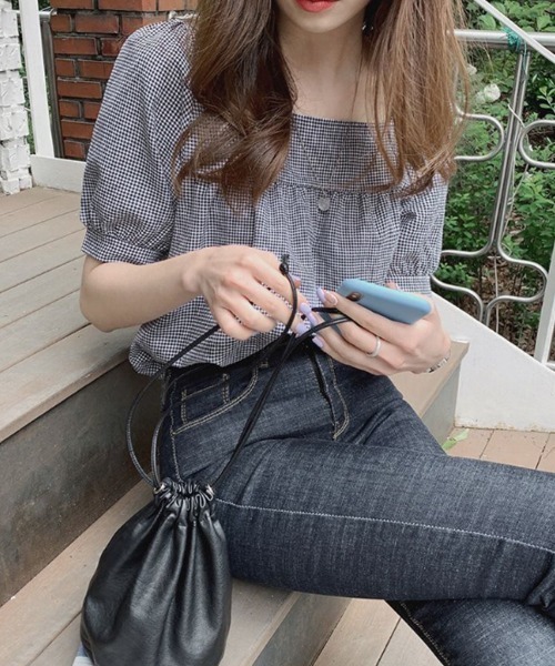 shoppinggo(ショッピングゴー)の「新作ブラウス シャツブラウス スクエアネック チェック柄(シャツ/ブラウス・レディース・ブラック/グリーン・M/L)」の13枚目の写真