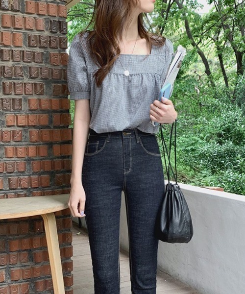 shoppinggo(ショッピングゴー)の「新作ブラウス シャツブラウス スクエアネック チェック柄(シャツ/ブラウス・レディース・ブラック/グリーン・M/L)」の14枚目の写真