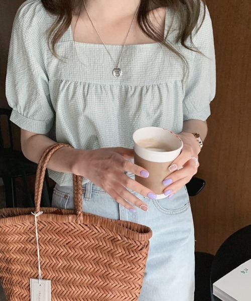 shoppinggo(ショッピングゴー)の「新作ブラウス シャツブラウス スクエアネック チェック柄(シャツ/ブラウス・レディース・ブラック/グリーン・M/L)」の20枚目の写真