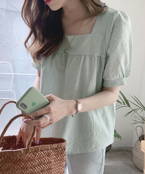 shoppinggo(ショッピングゴー)の「新作ブラウス シャツブラウス スクエアネック チェック柄(シャツ/ブラウス・レディース・ブラック/グリーン・M/L)」の21枚目の写真