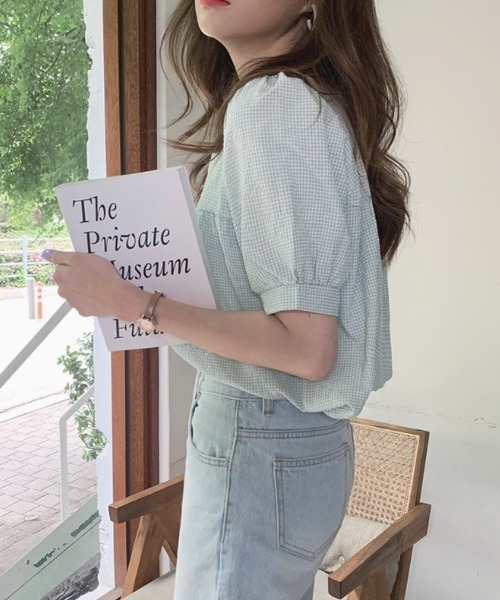 shoppinggo(ショッピングゴー)の「新作ブラウス シャツブラウス スクエアネック チェック柄(シャツ/ブラウス・レディース・ブラック/グリーン・M/L)」の22枚目の写真