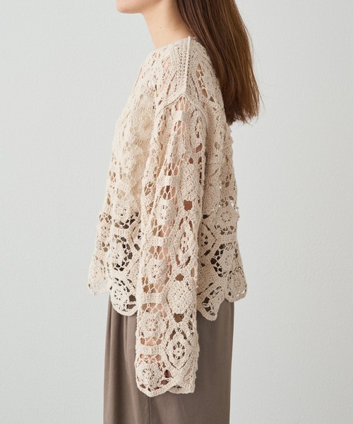 PUAL CE CIN（ピュアルセシン）の「かぎ針編み風カーディガン（カーディガン/ボレロ・レディース・ナチュラル/チャコールグレー・FREE）」の7枚目の写真