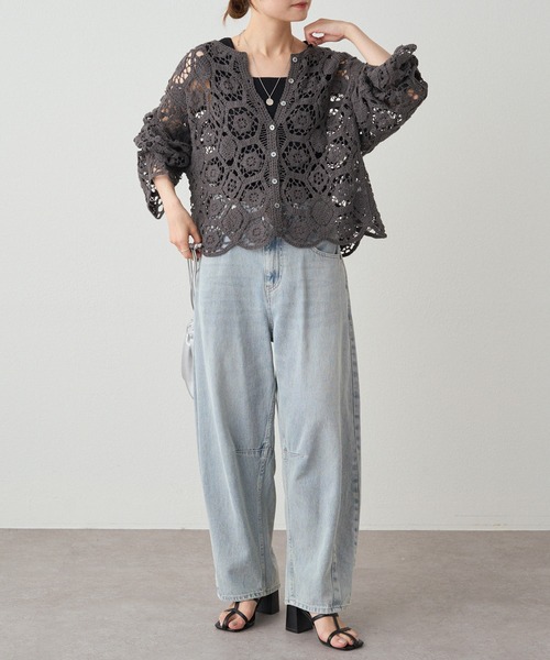 PUAL CE CIN（ピュアルセシン）の「かぎ針編み風カーディガン（カーディガン/ボレロ・レディース・ナチュラル/チャコールグレー・FREE）」の18枚目の写真