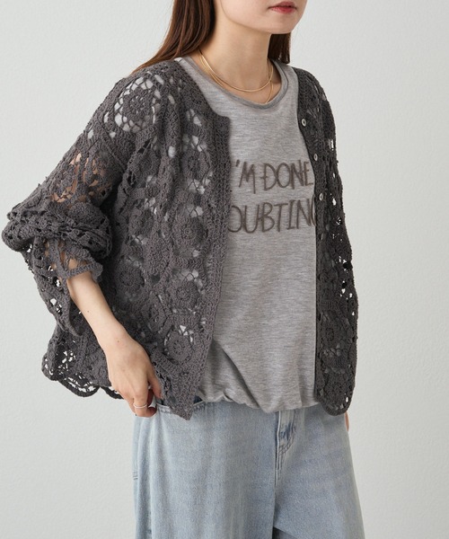 PUAL CE CIN（ピュアルセシン）の「かぎ針編み風カーディガン（カーディガン/ボレロ・レディース・ナチュラル/チャコールグレー・FREE）」の21枚目の写真