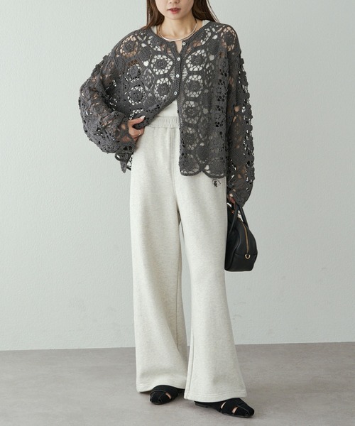 PUAL CE CIN（ピュアルセシン）の「かぎ針編み風カーディガン（カーディガン/ボレロ・レディース・ナチュラル/チャコールグレー・FREE）」の3枚目の写真