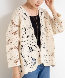 《手洗い可能》レース刺繍7分袖ボレロ