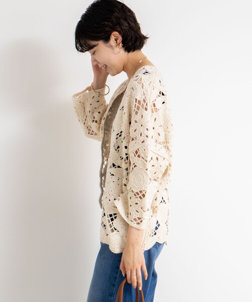 Rie Miller（リエミラー）の「《手洗い可能》レース刺繍7分袖ボレロ（カーディガン/ボレロ・レディース・オフホワイト/ブラック・38）」の21枚目の写真