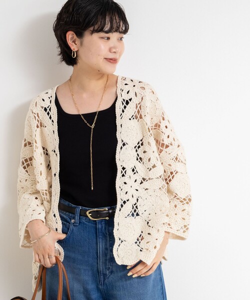 Rie Miller（リエミラー）の「《手洗い可能》レース刺繍7分袖ボレロ（カーディガン/ボレロ・レディース・オフホワイト/ブラック・38）」の22枚目の写真