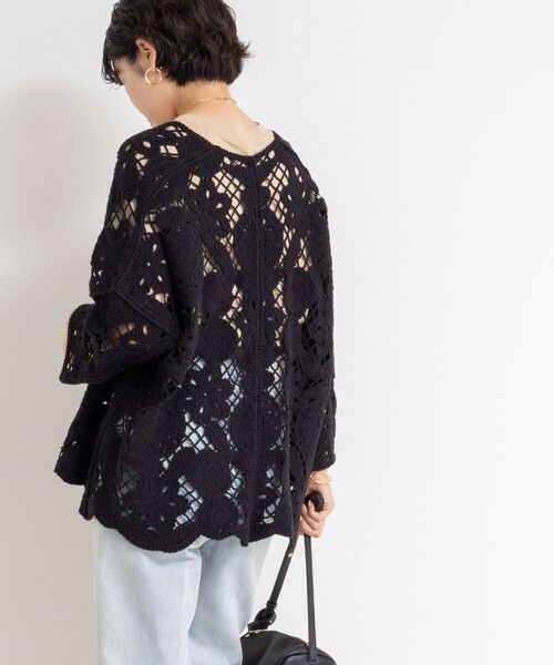 Rie Miller（リエミラー）の「《手洗い可能》レース刺繍7分袖ボレロ（カーディガン/ボレロ・レディース・オフホワイト/ブラック・38）」の16枚目の写真