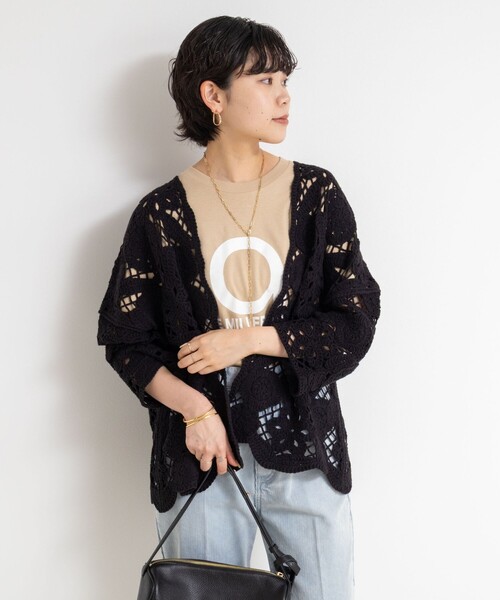 Rie Miller（リエミラー）の「《手洗い可能》レース刺繍7分袖ボレロ（カーディガン/ボレロ・レディース・オフホワイト/ブラック・38）」の20枚目の写真