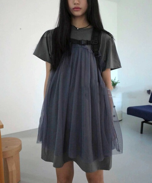Vipoa(ヴィポア)の「tulle docking dress(ワンピース・レディース・ホワイト/グレー/ブラック・FREE)」の3枚目の写真