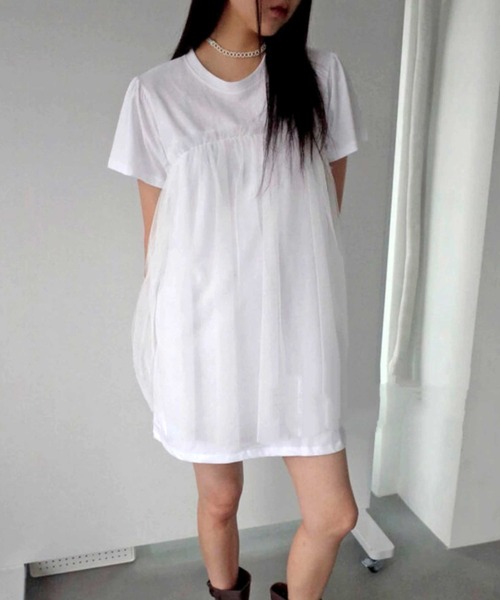 Vipoa(ヴィポア)の「tulle docking dress(ワンピース・レディース・ホワイト/グレー/ブラック・FREE)」の2枚目の写真