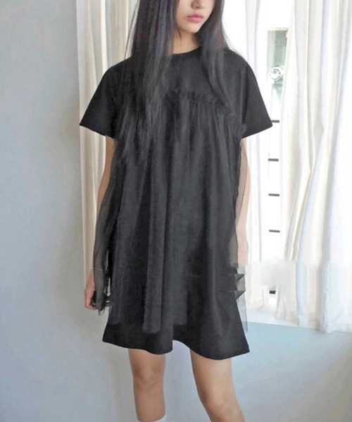 Vipoa(ヴィポア)の「tulle docking dress(ワンピース・レディース・ホワイト/グレー/ブラック・FREE)」の1枚目の写真