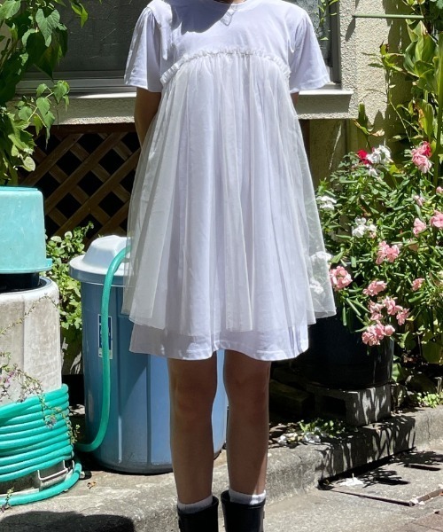 Vipoa(ヴィポア)の「tulle docking dress(ワンピース・レディース・ホワイト/グレー/ブラック・FREE)」の6枚目の写真
