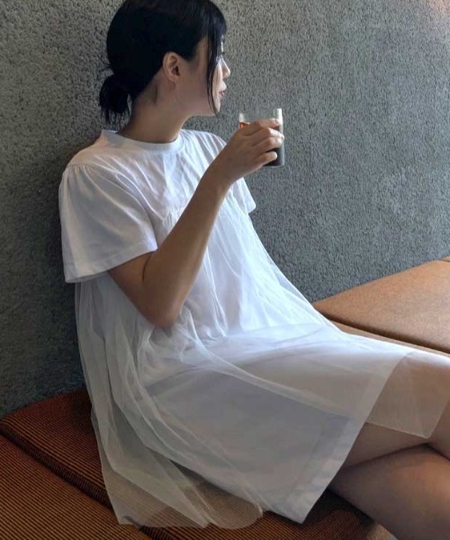 Vipoa(ヴィポア)の「tulle docking dress(ワンピース・レディース・ホワイト/グレー/ブラック・FREE)」の13枚目の写真