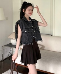 MASHIRO（マシロ）の「【MASHIRO】カットオフショート丈デニムベスト（ベスト）」