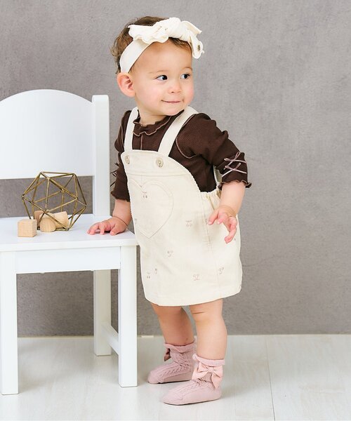 apres les cours（アプレレクール）の「メロウリブボディースーツ（ロンパース・キッズ・ブラウン/オフホワイト/ピンク・80/70）」の4枚目の写真