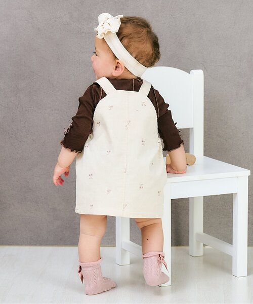 apres les cours（アプレレクール）の「メロウリブボディースーツ（ロンパース・キッズ・ブラウン/オフホワイト/ピンク・80/70）」の5枚目の写真