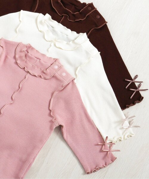 apres les cours（アプレレクール）の「メロウリブボディースーツ（ロンパース・キッズ・ブラウン/オフホワイト/ピンク・80/70）」の7枚目の写真