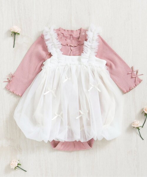 apres les cours（アプレレクール）の「メロウリブボディースーツ（ロンパース・キッズ・ブラウン/オフホワイト/ピンク・80/70）」の8枚目の写真