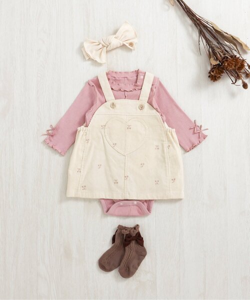 apres les cours（アプレレクール）の「メロウリブボディースーツ（ロンパース・キッズ・ブラウン/オフホワイト/ピンク・80/70）」の9枚目の写真