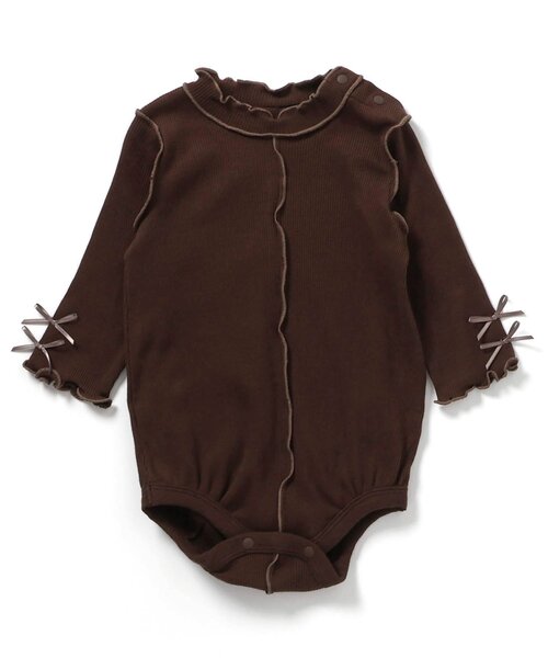 apres les cours（アプレレクール）の「メロウリブボディースーツ（ロンパース・キッズ・ブラウン/オフホワイト/ピンク・80/70）」の14枚目の写真