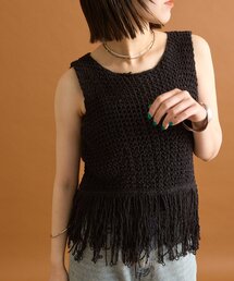 フリンジ ブラック ベスト セール】 ジャカードフリンジベスト（オフホワイト