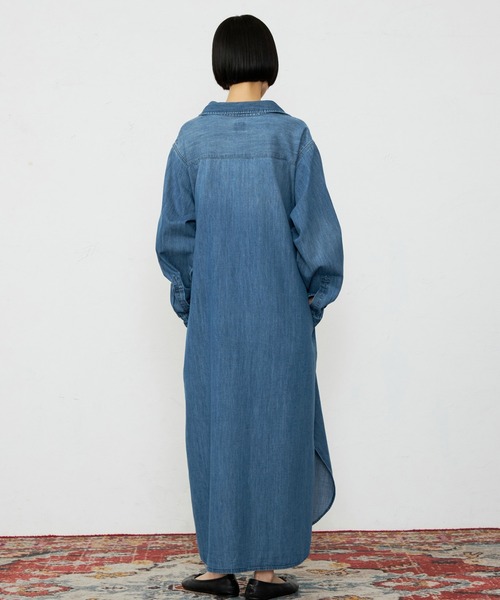 Lee(リー)の「Lee/リー デニムシャツワンピース シャツドレス ルーズシルエット(シャツ/ブラウス・レディース・ブルー/ライトインディゴブルー・SMALL/MEDIUM)」の6枚目の写真