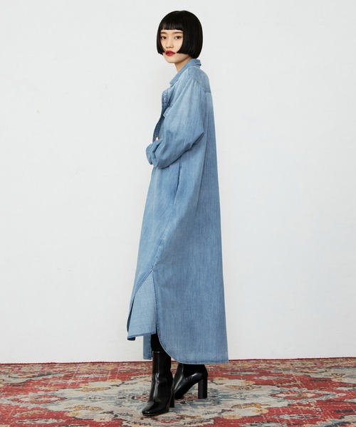Lee(リー)の「Lee/リー デニムシャツワンピース シャツドレス ルーズシルエット(シャツ/ブラウス・レディース・ブルー/ライトインディゴブルー・SMALL/MEDIUM)」の16枚目の写真