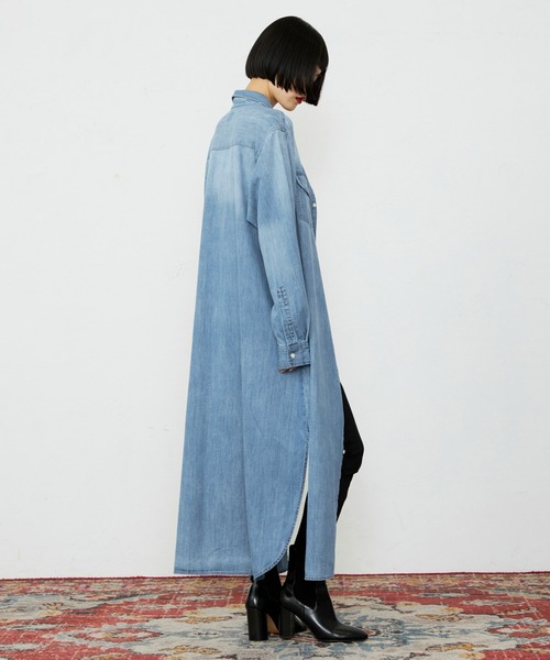 Lee(リー)の「Lee/リー デニムシャツワンピース シャツドレス ルーズシルエット(シャツ/ブラウス・レディース・ブルー/ライトインディゴブルー・SMALL/MEDIUM)」の17枚目の写真