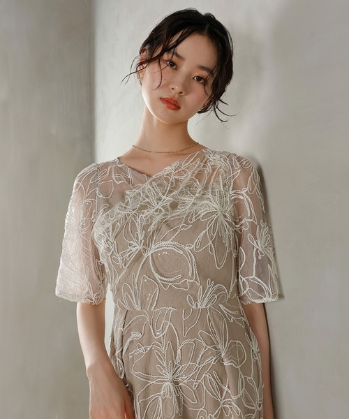 花柄 シャイニースパンコール パーティー ドレス 結婚式