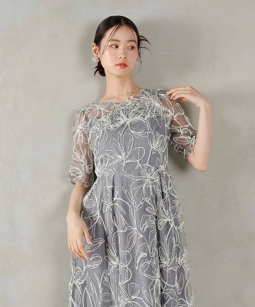 花柄 シャイニースパンコール パーティー ドレス 結婚式